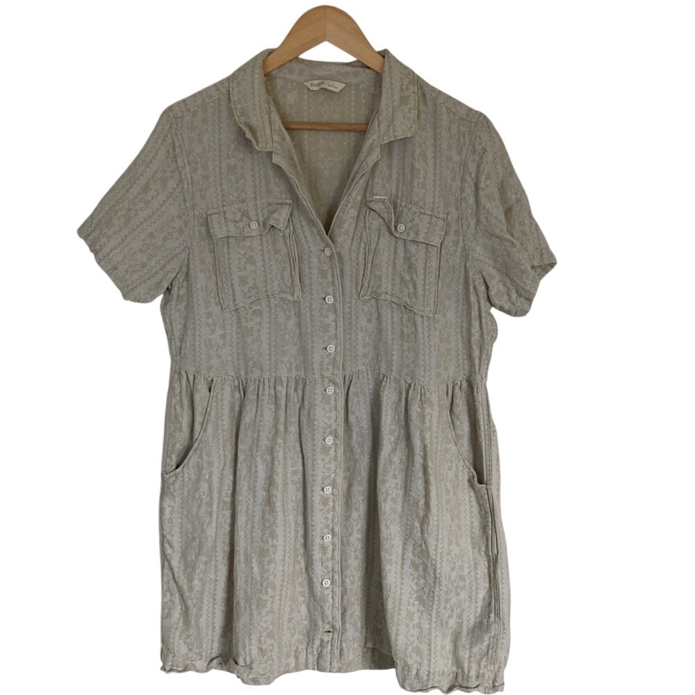 Roark Womens Riviera Cream Button-Up Short Sleeve Dress Size Large‎ Organic
